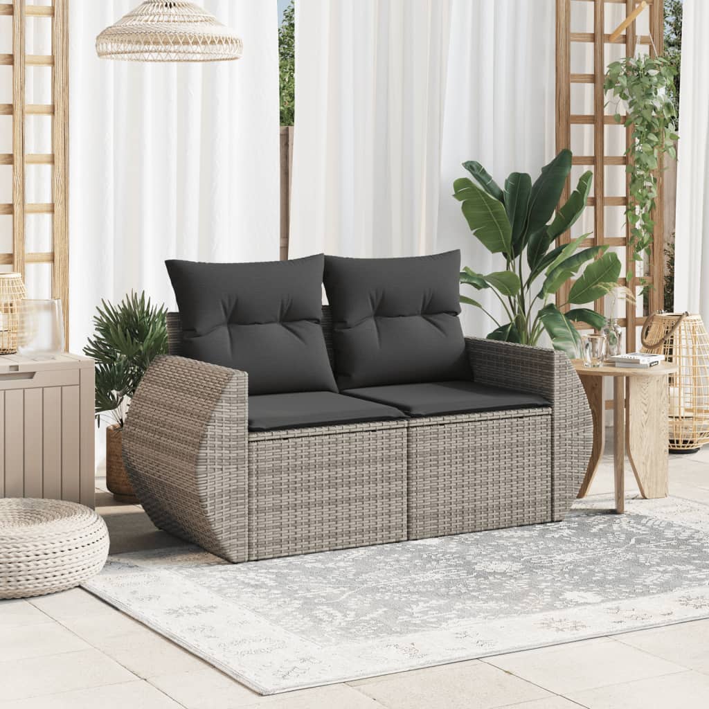 2-personers havesofa med hynder polyrattan grå
