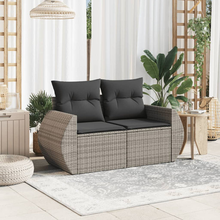2-personers havesofa med hynder polyrattan grå