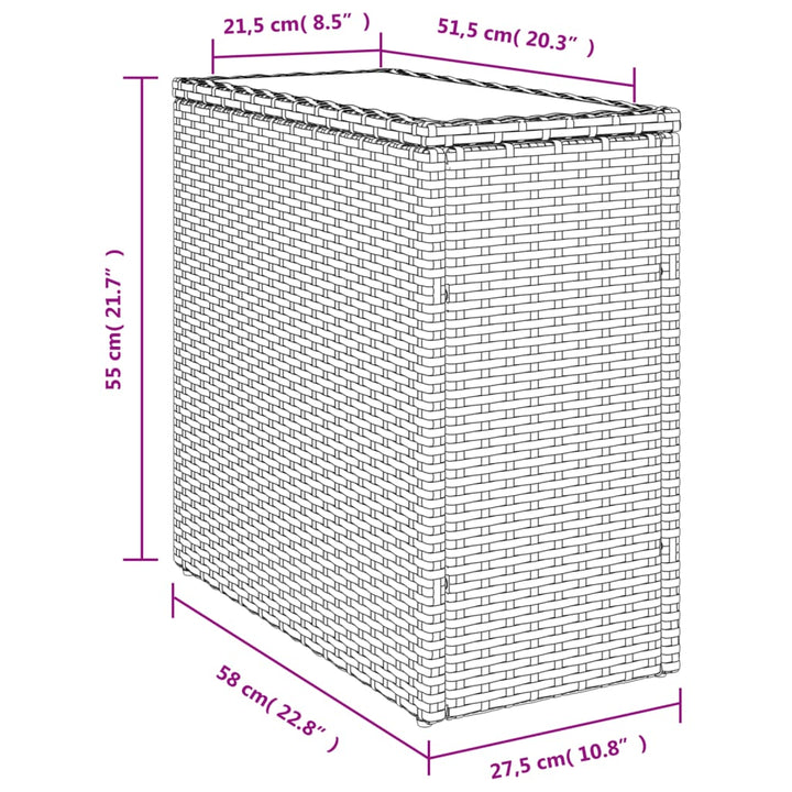 havesidebord med glastop 58x27,5x55 cm polyrattan grå