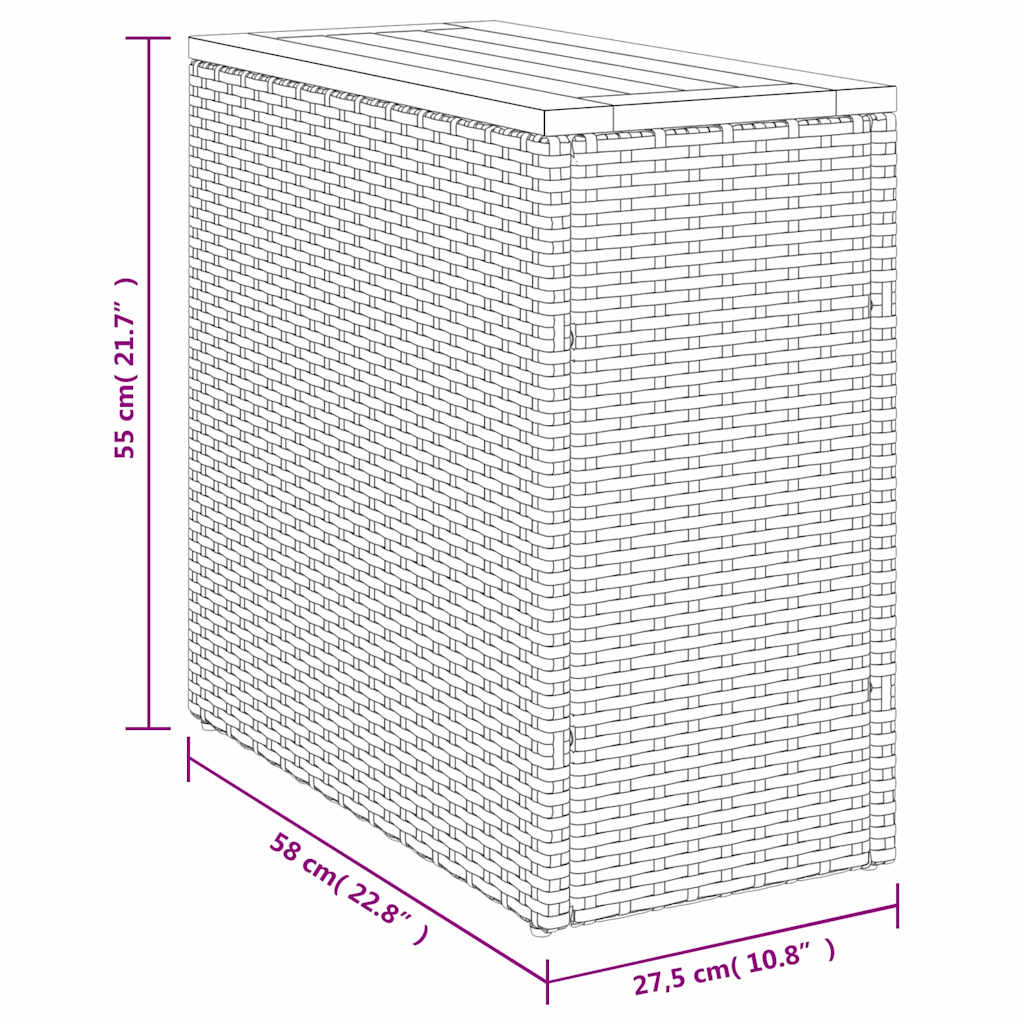 havesidebord med trætop 58x27,5x55 cm polyrattan grå