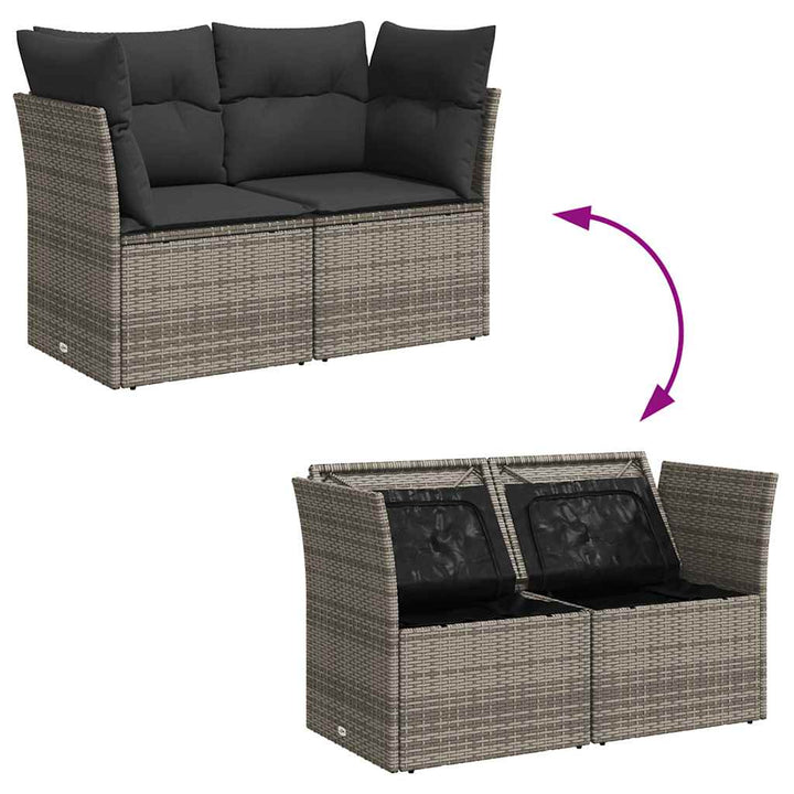 2-personers havesofa med hynder polyrattan grå
