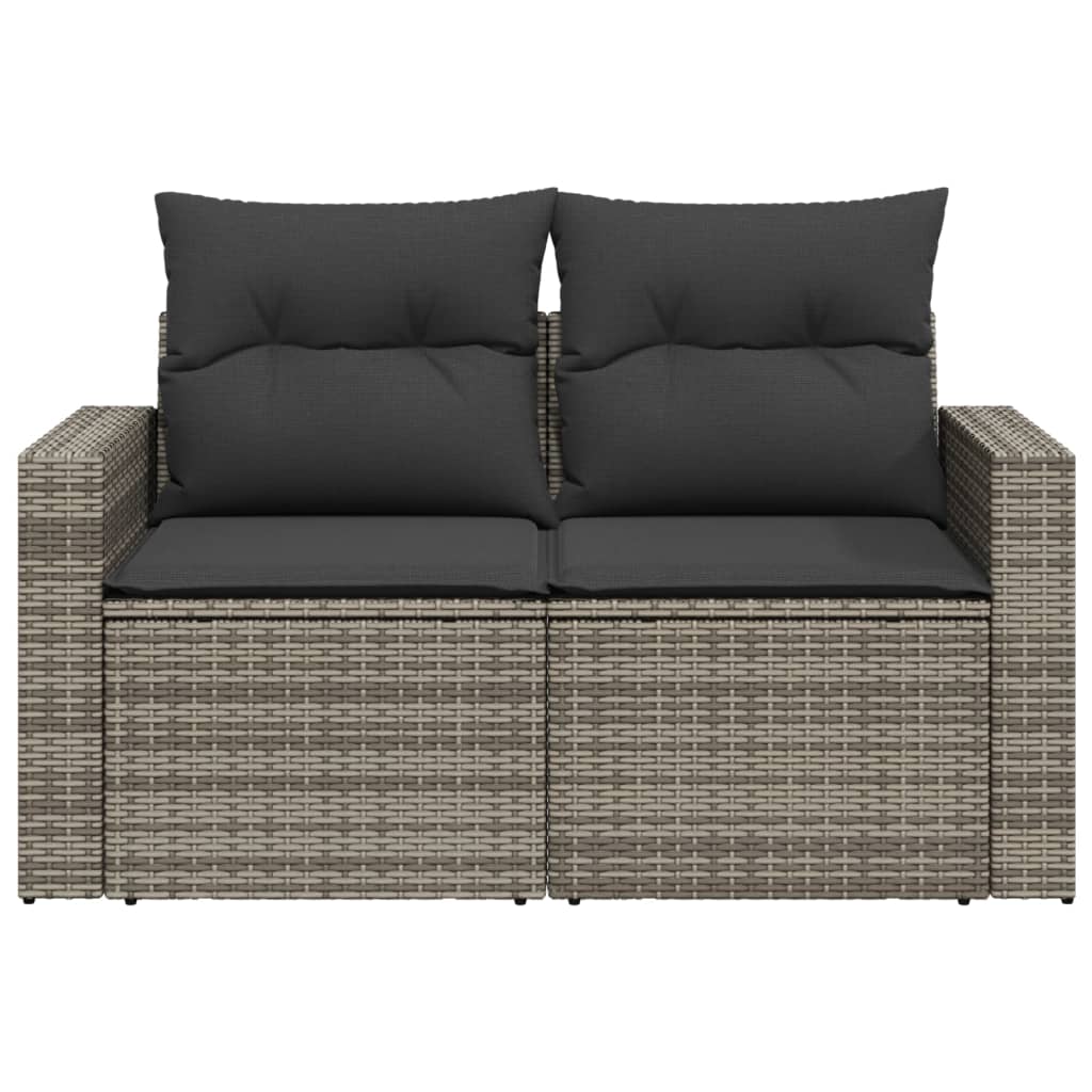 2-personers havesofa med hynder polyrattan grå