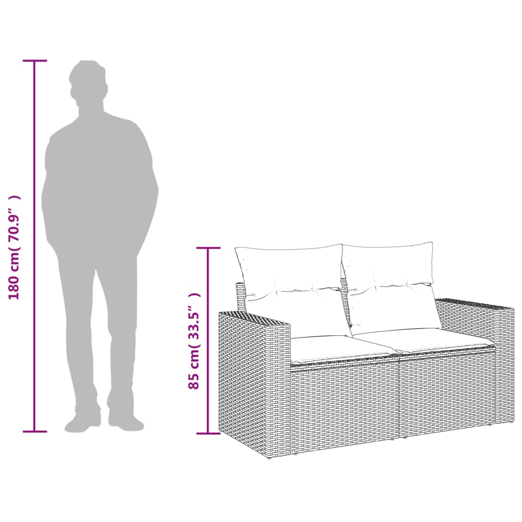 2-personers havesofa med hynder polyrattan grå