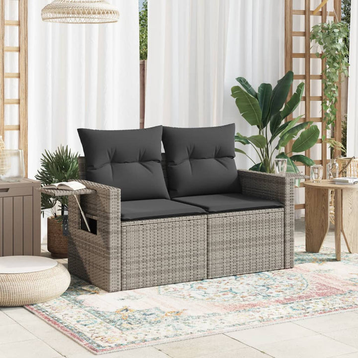 2-personers havesofa med hynder polyrattan grå