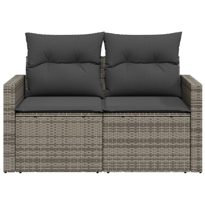 2-personers havesofa med hynder polyrattan grå