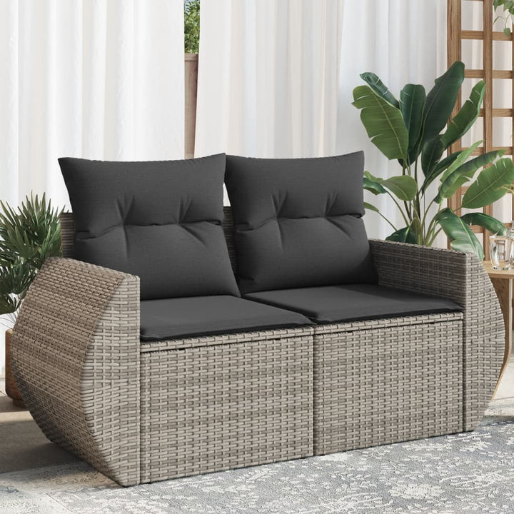 2-personers havesofa med hynder polyrattan grå
