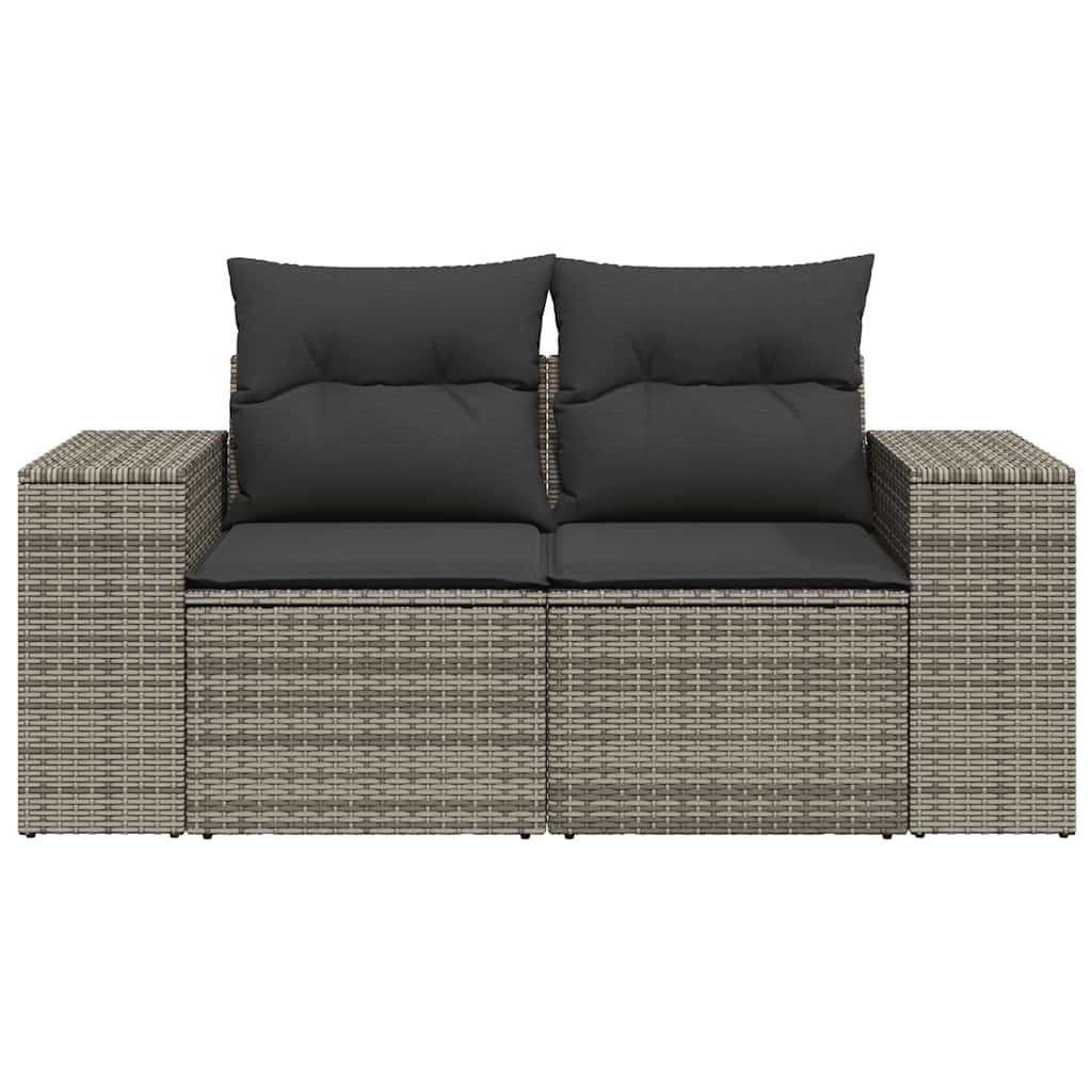 2-personers havesofa med hynder polyrattan grå