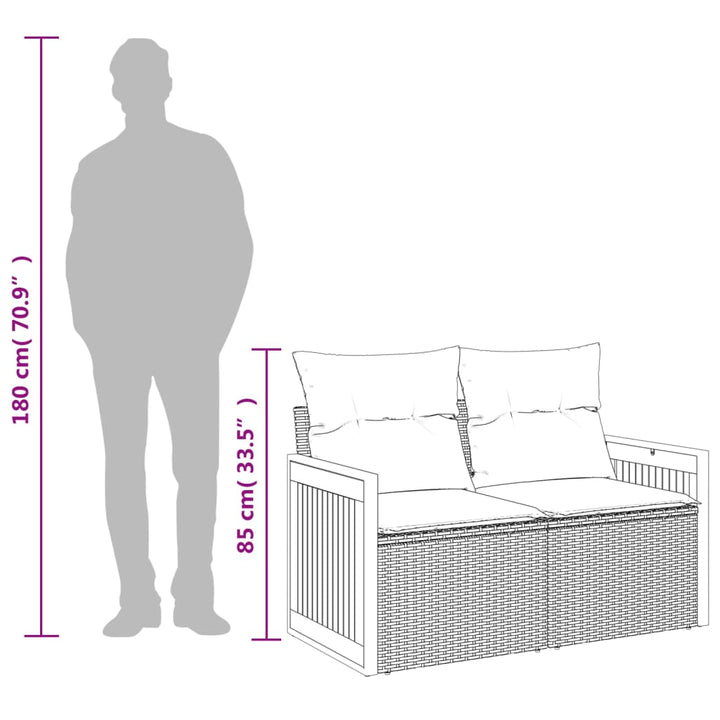 2-personers havesofa med hynder polyrattan grå