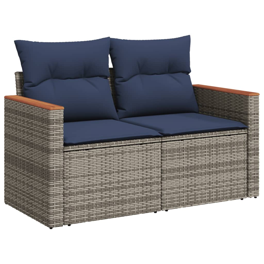 havesofa med hynder 2-personers grå polyrattan