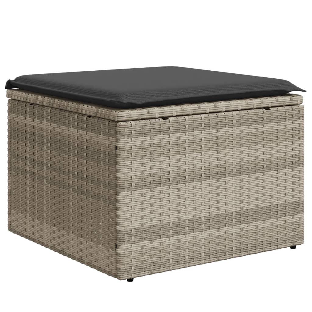 haveskammel med hynde 55x55x37 cm polyrattan lysegrå