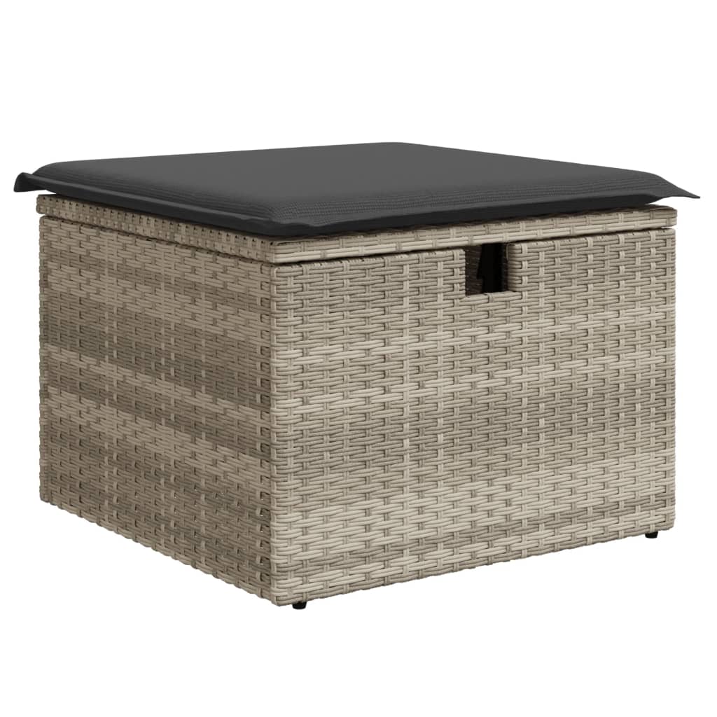 haveskammel med hynde 55x55x37 cm polyrattan lysegrå