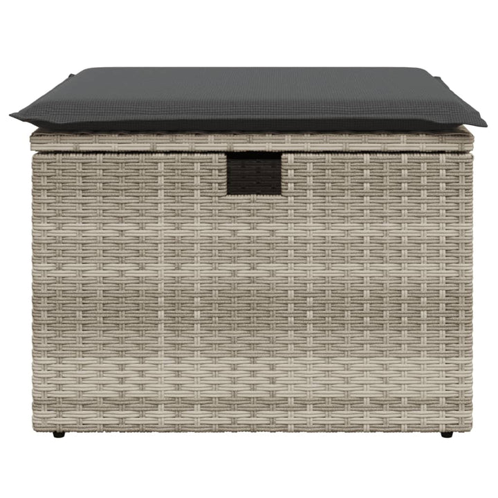 haveskammel med hynde 55x55x37 cm polyrattan lysegrå