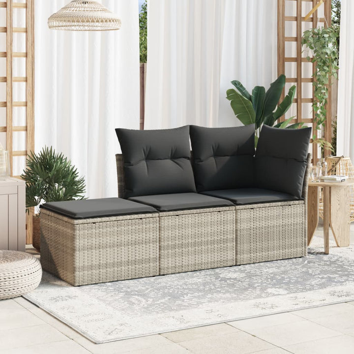 haveskammel med hynde 55x55x37 cm polyrattan lysegrå