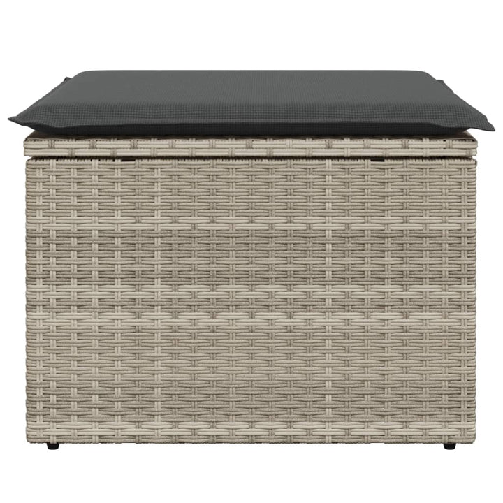 haveskammel med hynde 55x55x37 cm polyrattan lysegrå