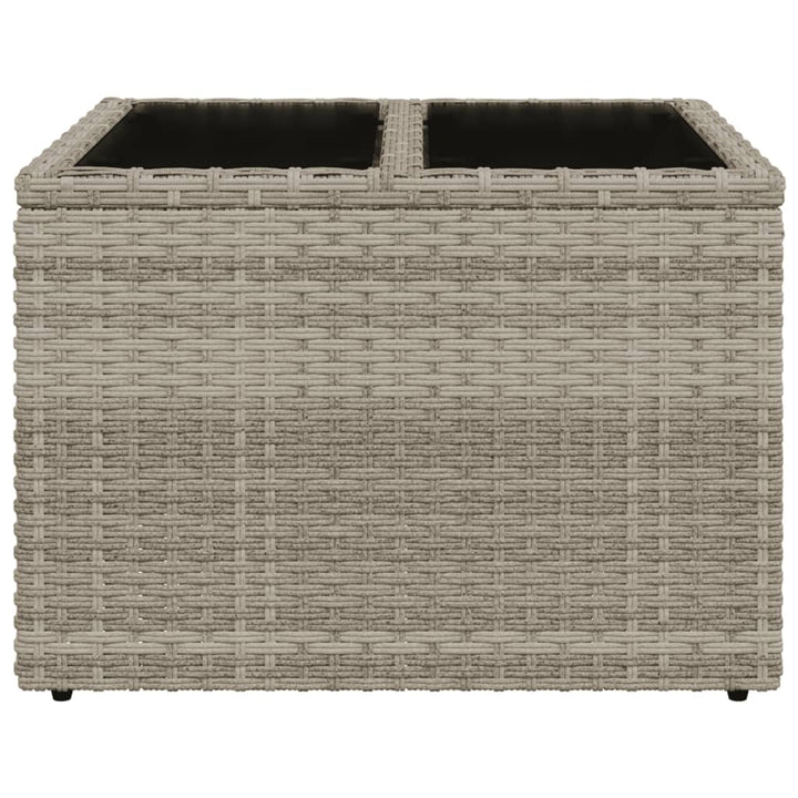 havebord med glastop 55x55x37 cm polyrattan lysegrå