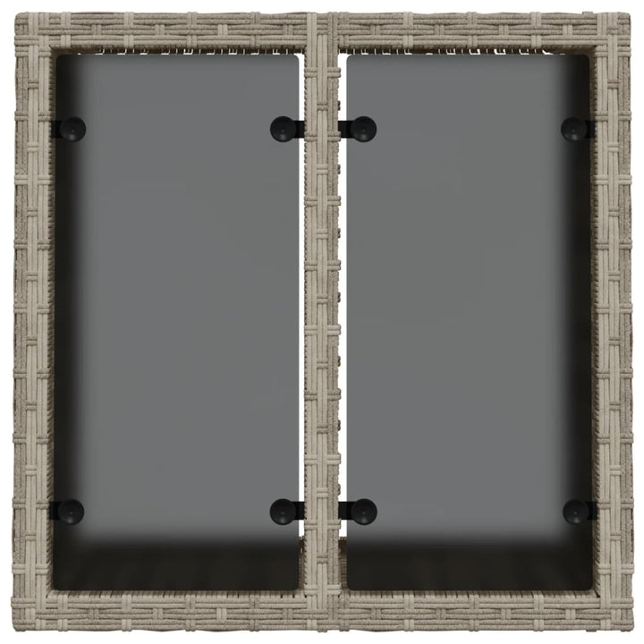 havebord med glastop 55x55x37 cm polyrattan lysegrå