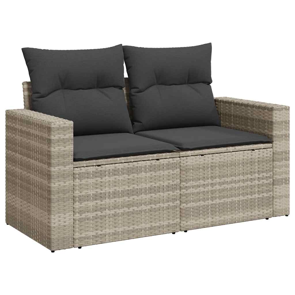2-personers havesofa med hynder polyrattan lysegrå