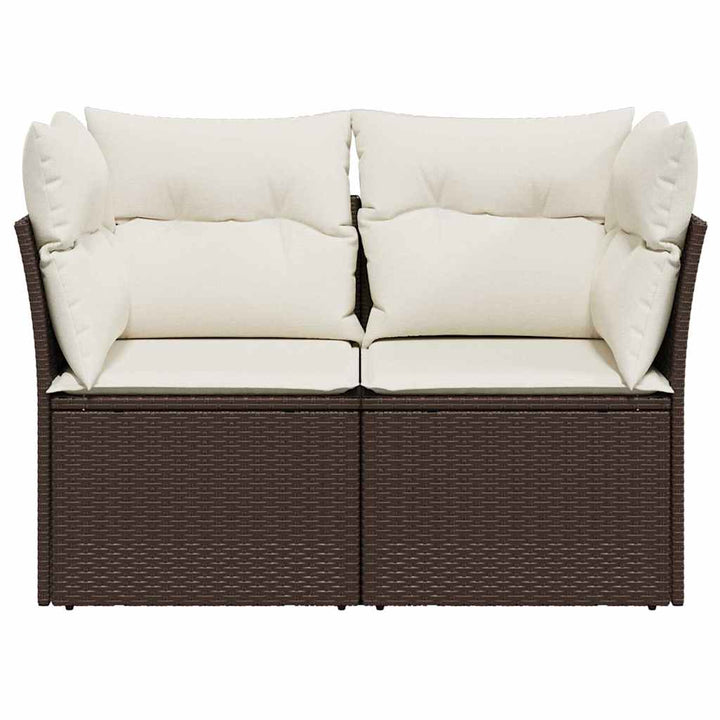 2-personers havesofa med hynder polyrattan brun