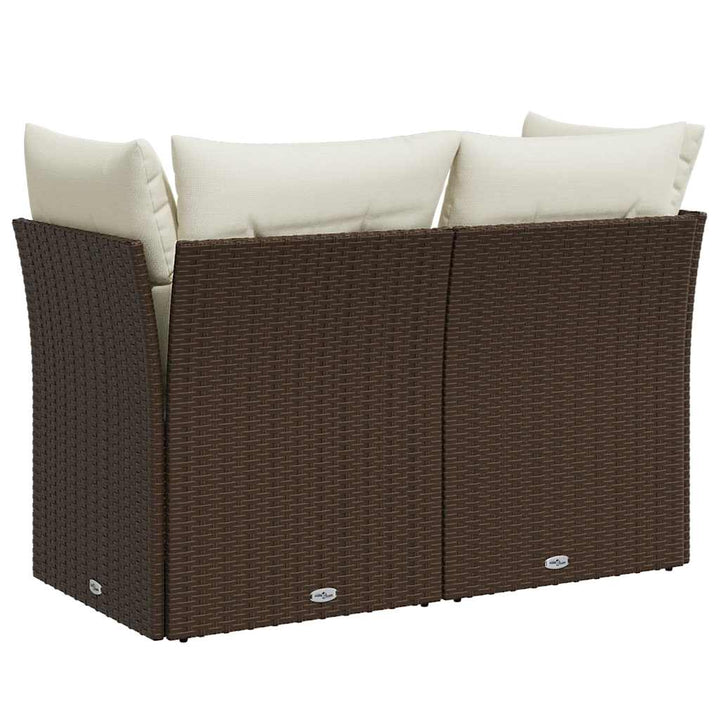 2-personers havesofa med hynder polyrattan brun