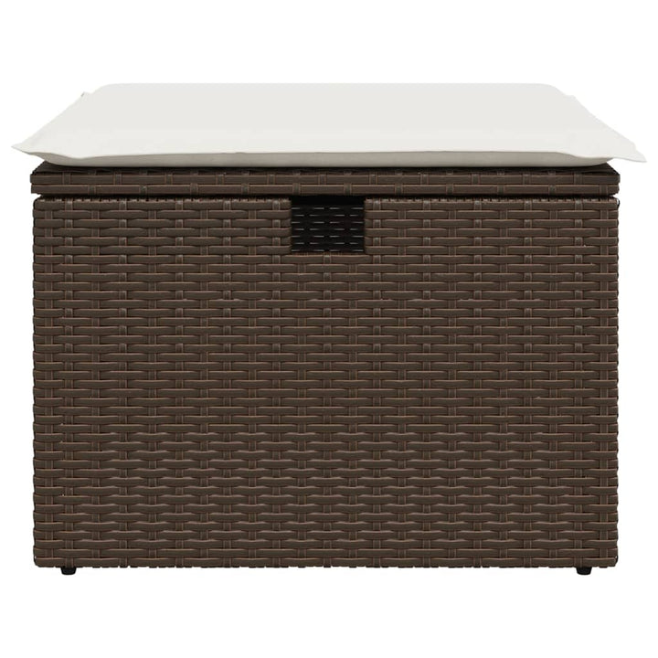 haveskammel med hynde 55x55x37 cm polyrattan brun