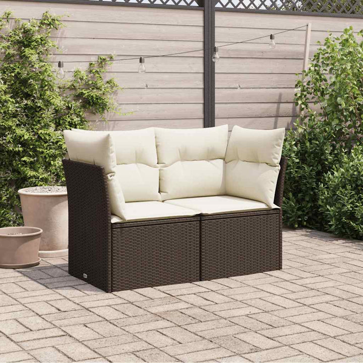 2-personers havesofa med hynder polyrattan brun