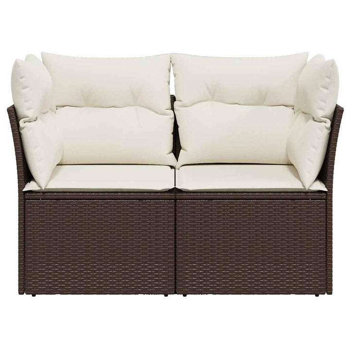 2-personers havesofa med hynder polyrattan brun