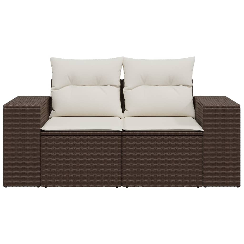 2-personers havesofa med hynder polyrattan brun