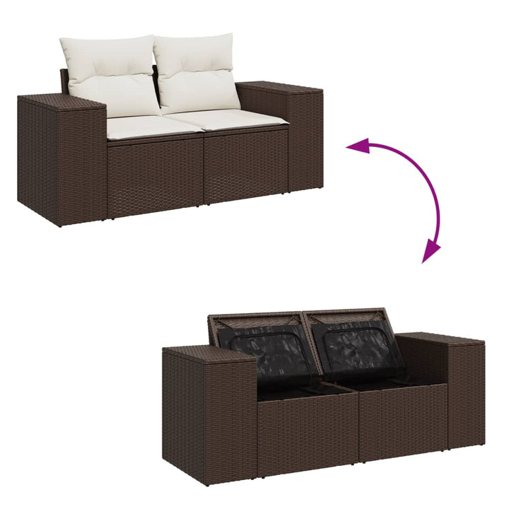 2-personers havesofa med hynder polyrattan brun