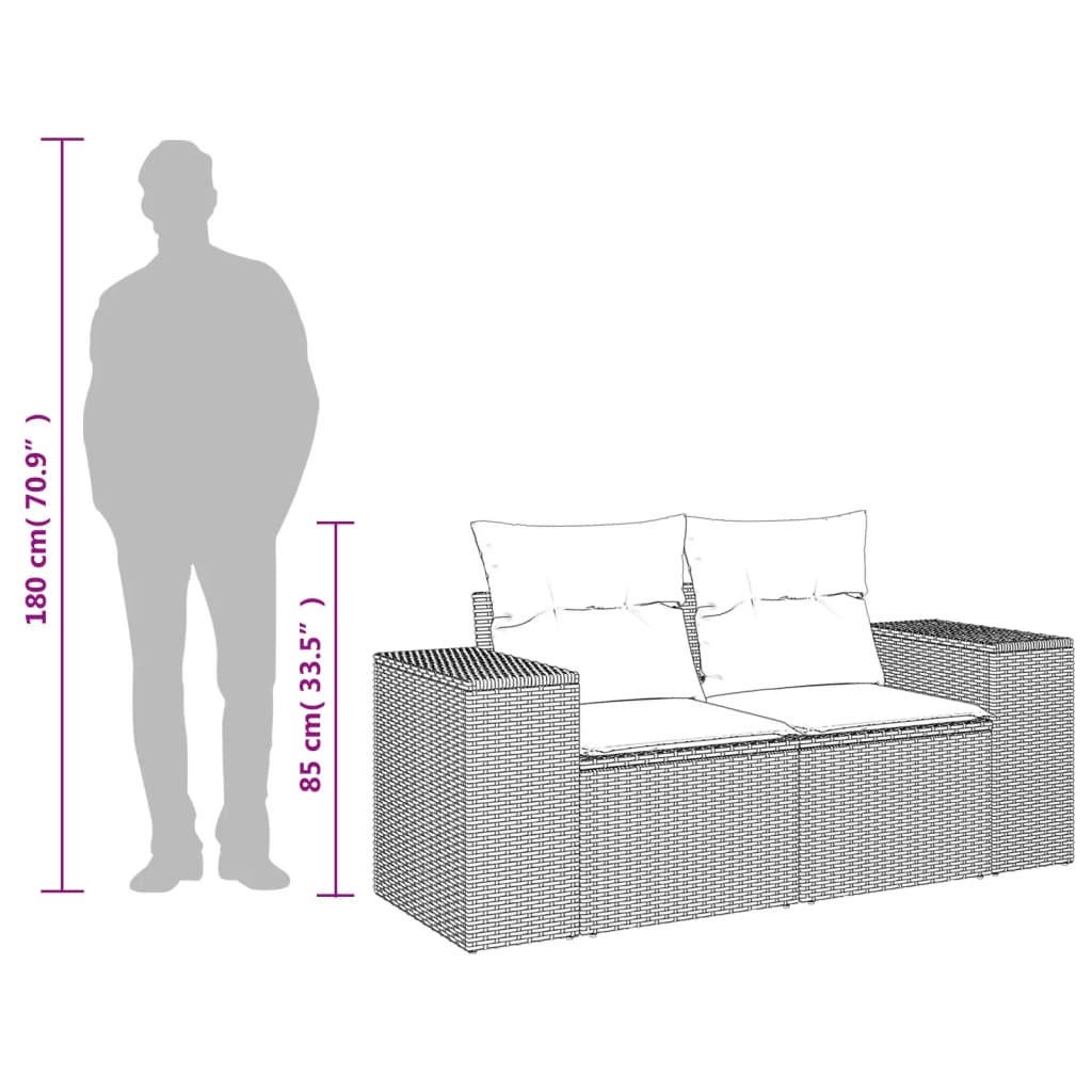 2-personers havesofa med hynder polyrattan brun