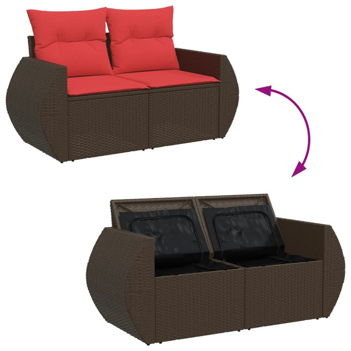 havesofa med hynder 2-personers brun polyrattan