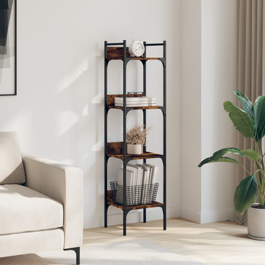 bogreol med 4 hylder 35x30x138,5 cm konstrueret træ røget eg