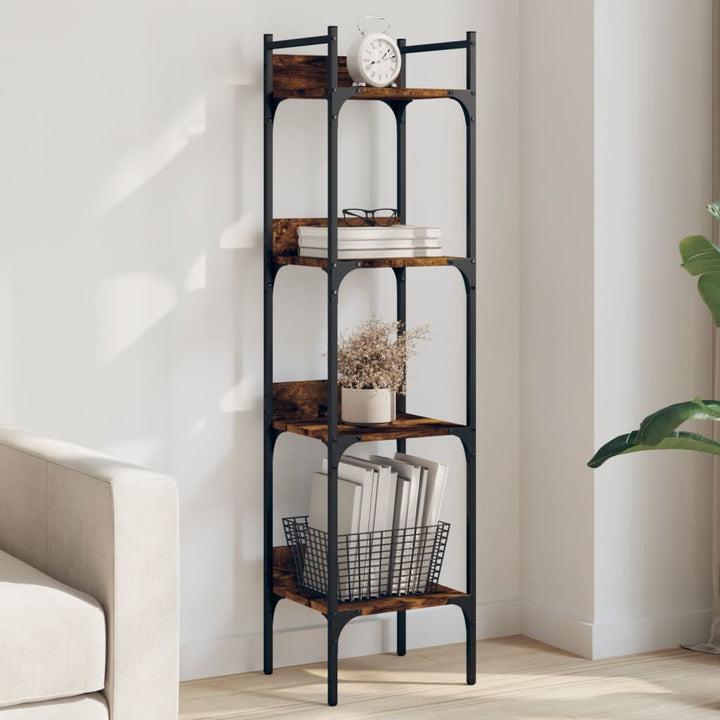 bogreol med 4 hylder 35x30x138,5 cm konstrueret træ røget eg