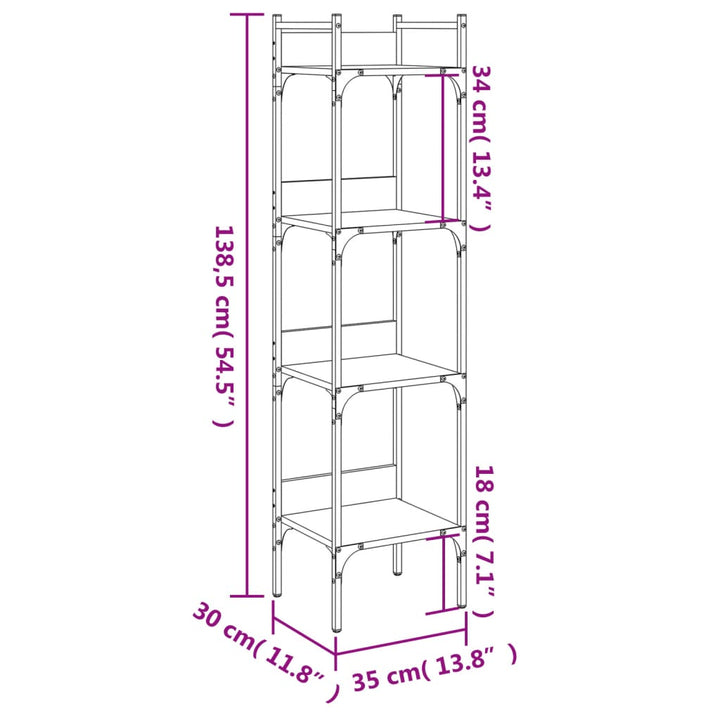 bogreol 35x30x138,5 cm 4 hylder konstrueret træ brunt egetræ
