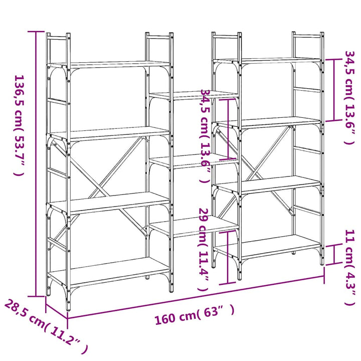 bogreol 160x28,5x136,5 cm konstrueret træ sort