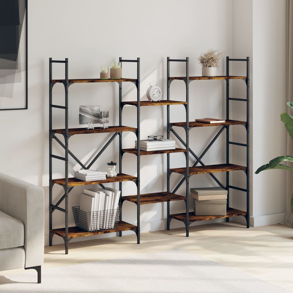 bogreol 160x28,5x136,5 cm konstrueret træ røget egetræsfarve