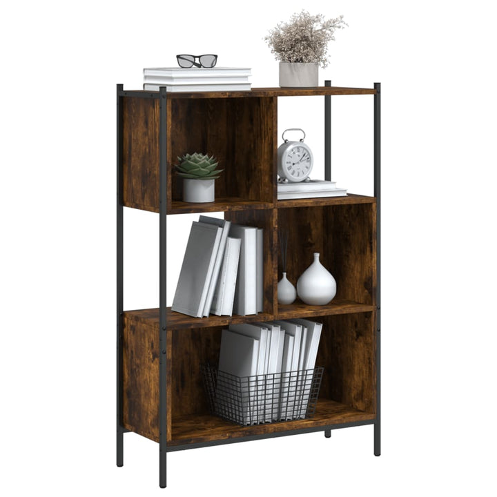 bogreol 72x28x109 cm konstrueret træ røget egetræsfarve