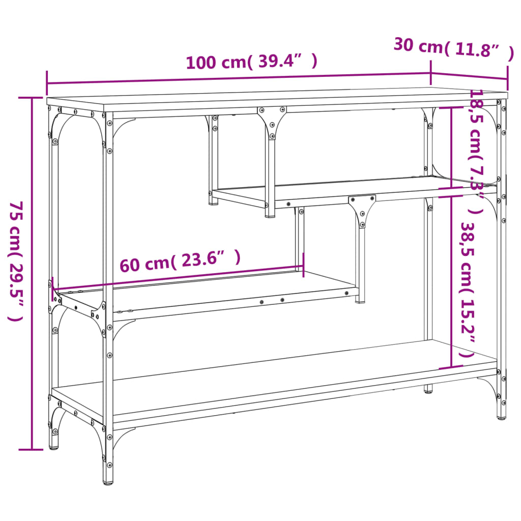 konsolbord 100x30x75 cm konstrueret træ brun egetræsfarve
