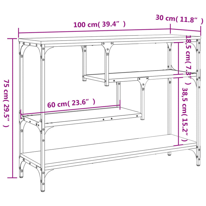 konsolbord 100x30x75 cm konstrueret træ brun egetræsfarve