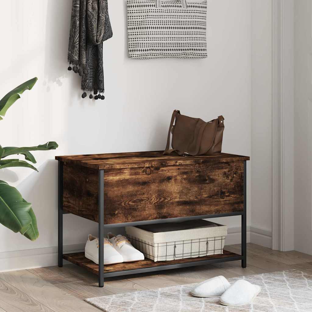 opbevaringsbænk 70x42,5x47 cm konstrueret træ røget egetræ