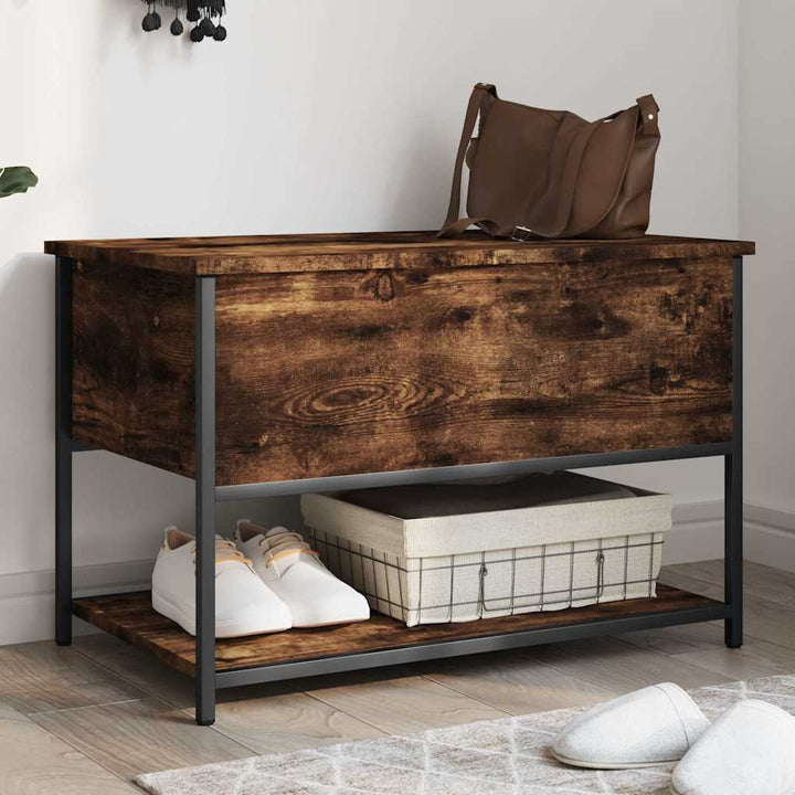 opbevaringsbænk 70x42,5x47 cm konstrueret træ røget egetræ