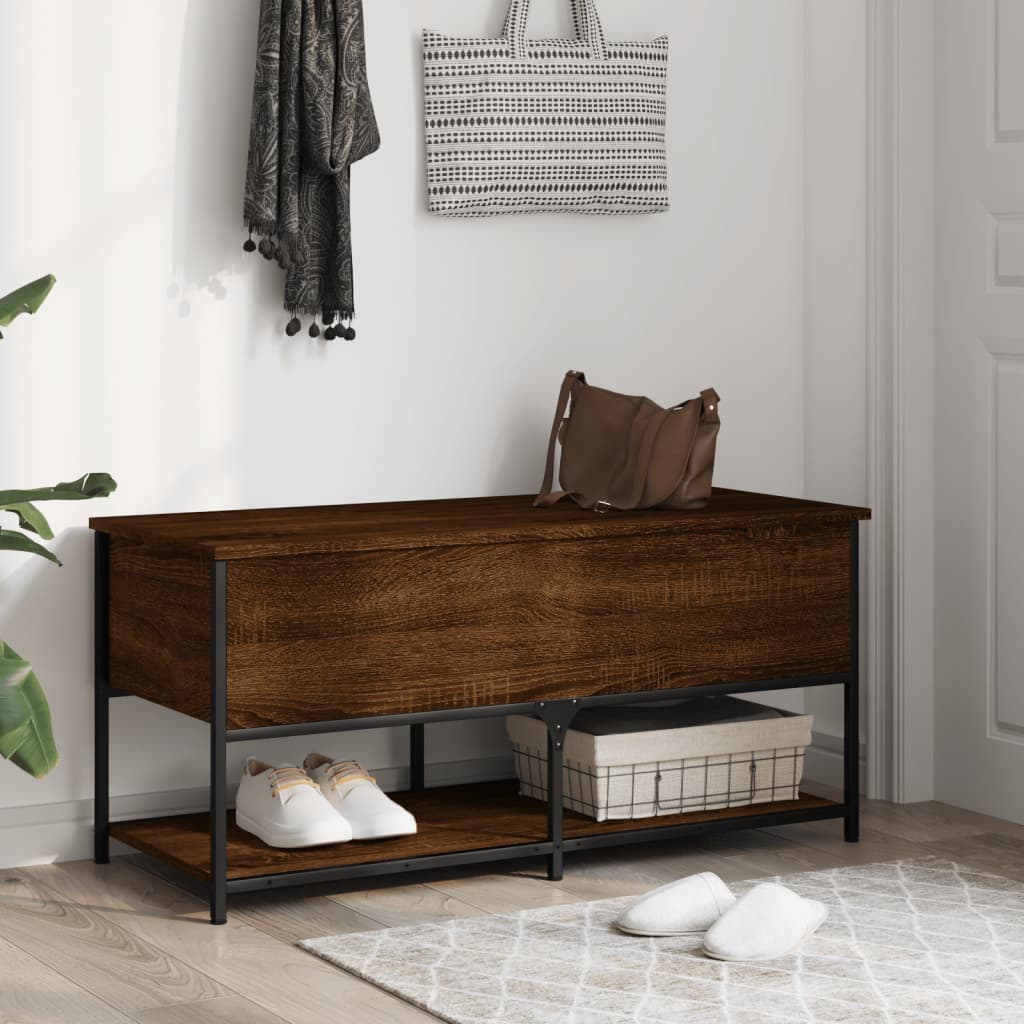 opbevaringsbænk 100x42,5x47 cm konstrueret træ brunt egetræ