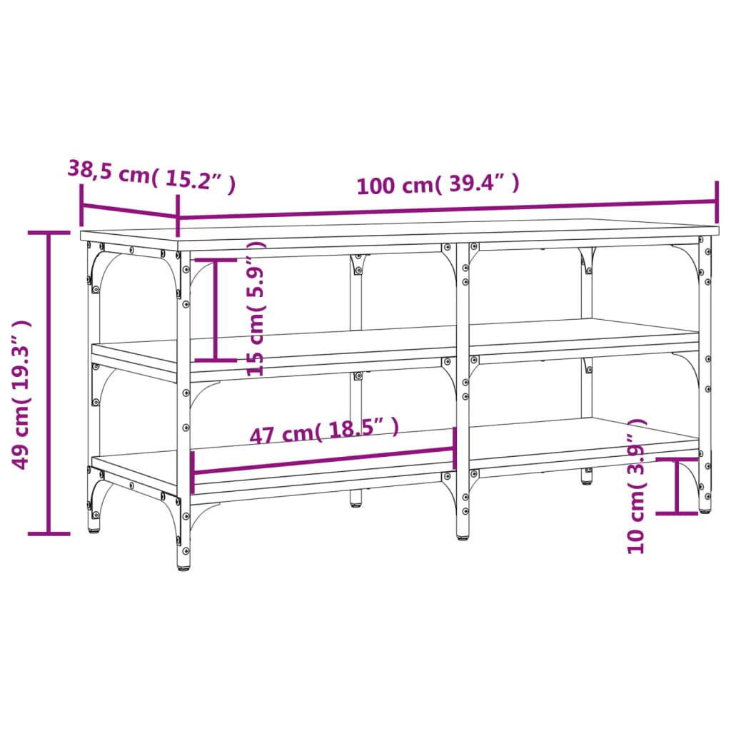 skobænk 100x38,5x49 cm konstrueret træ røget egetræsfarve