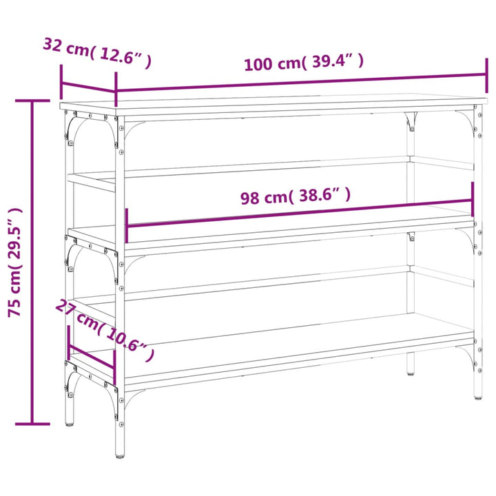 konsolbord 100x32x75 cm konstrueret træ brun egetræsfarve