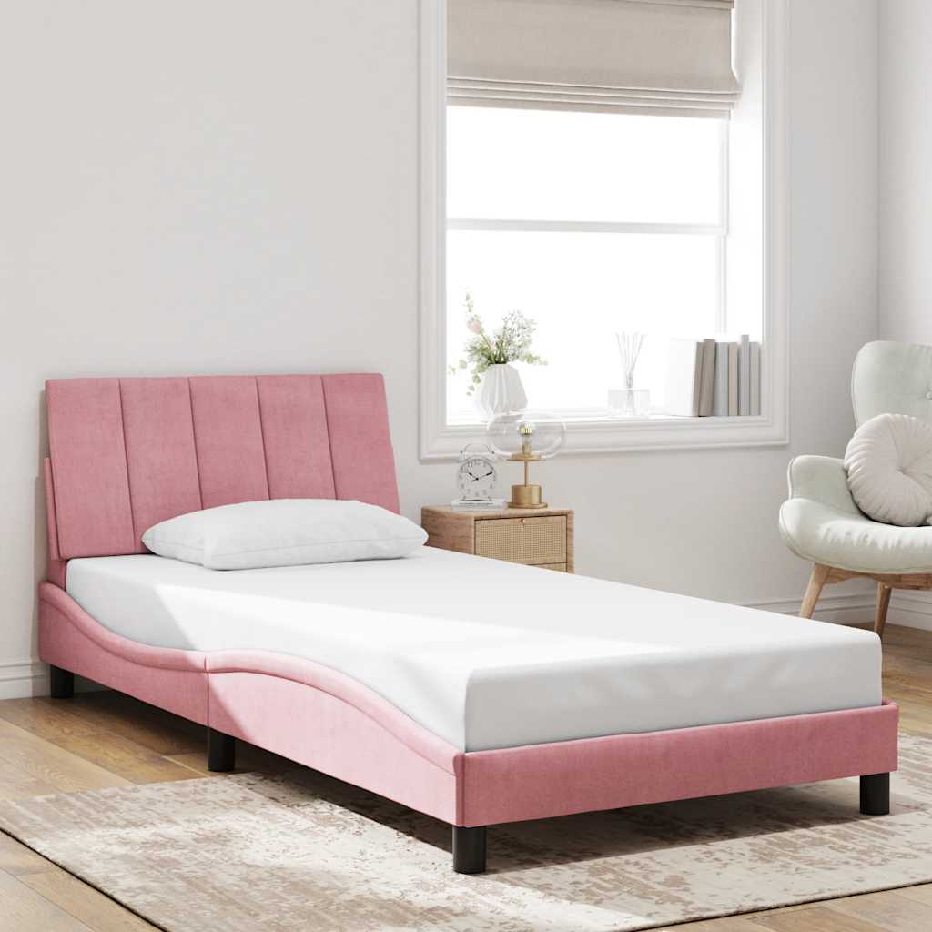 sengeramme uden madras Hanko 100x200 cm fløjl lyserød