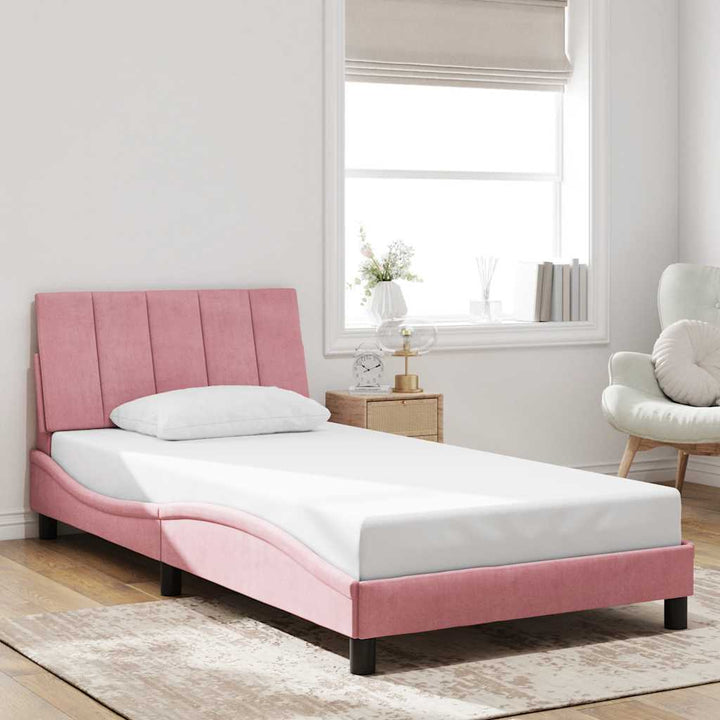 sengeramme uden madras Hanko 100x200 cm fløjl lyserød