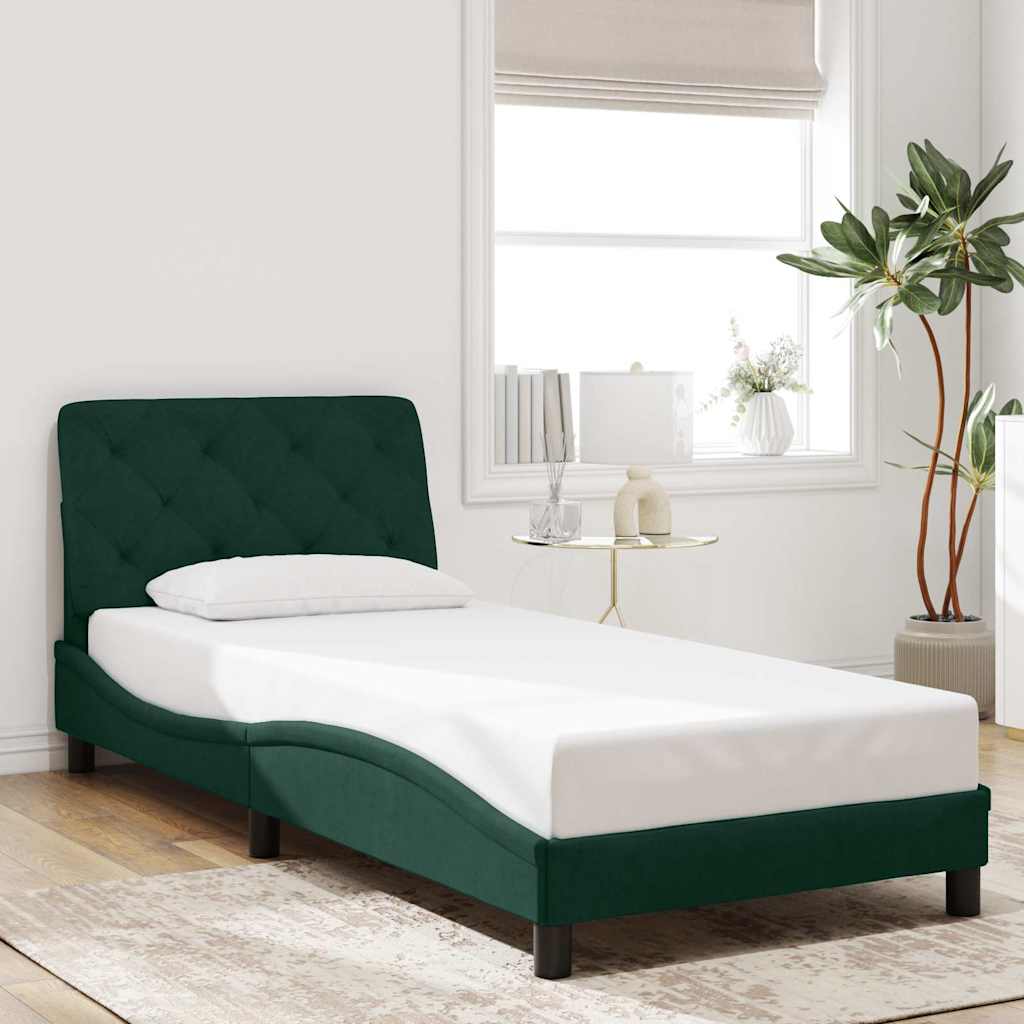 sengeramme uden madras Mørkegrøn 80x200 cm Fløjl