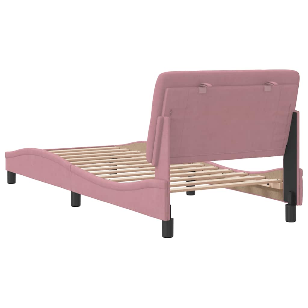 sengeramme uden madras 90x190 cm fløjl lyserød