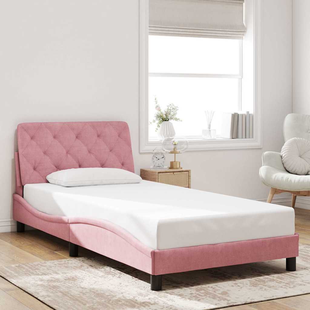sengeramme uden madras 100x200 cm fløjl lyserød