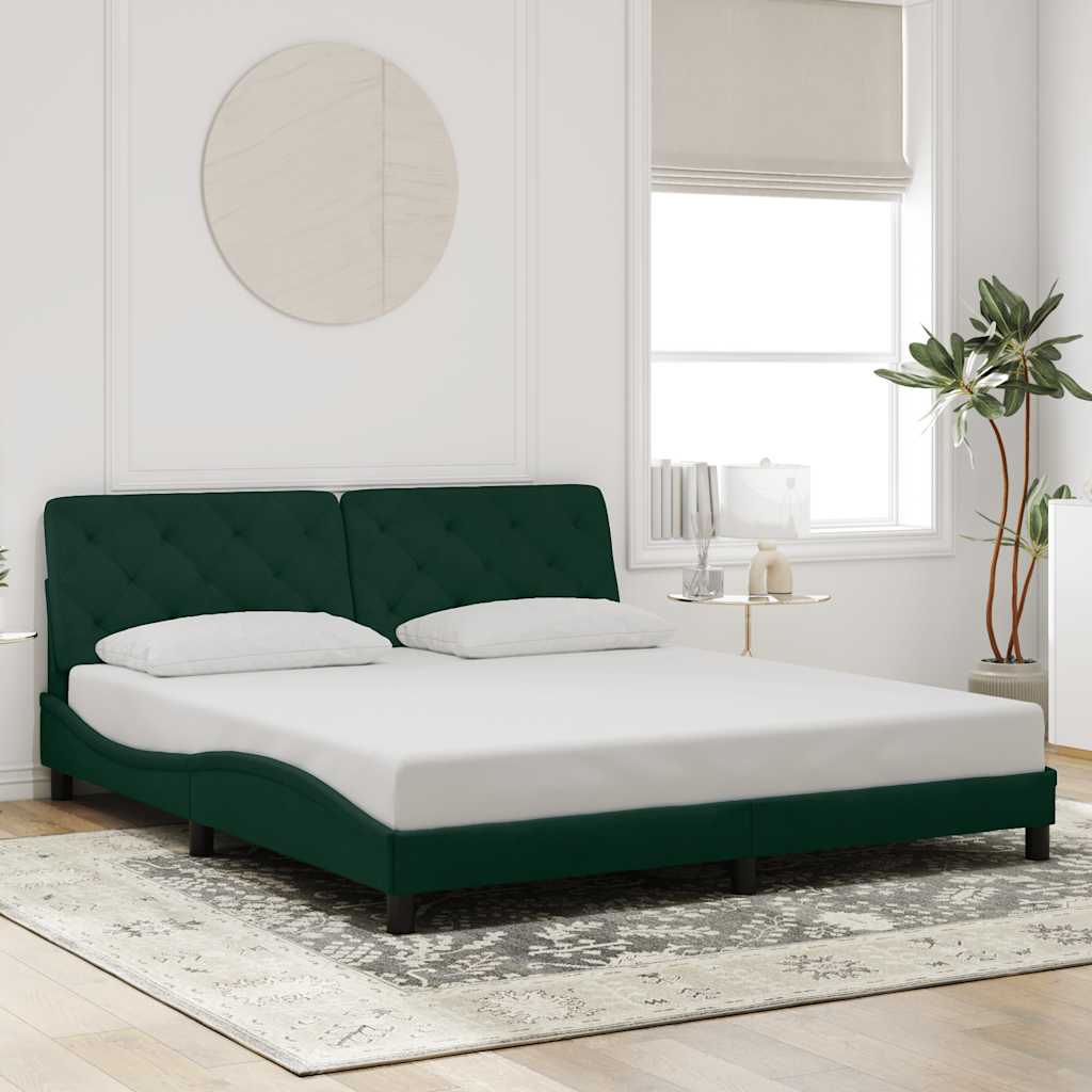 sengeramme uden madras Mørkegrøn 180x200 cm Fløjl
