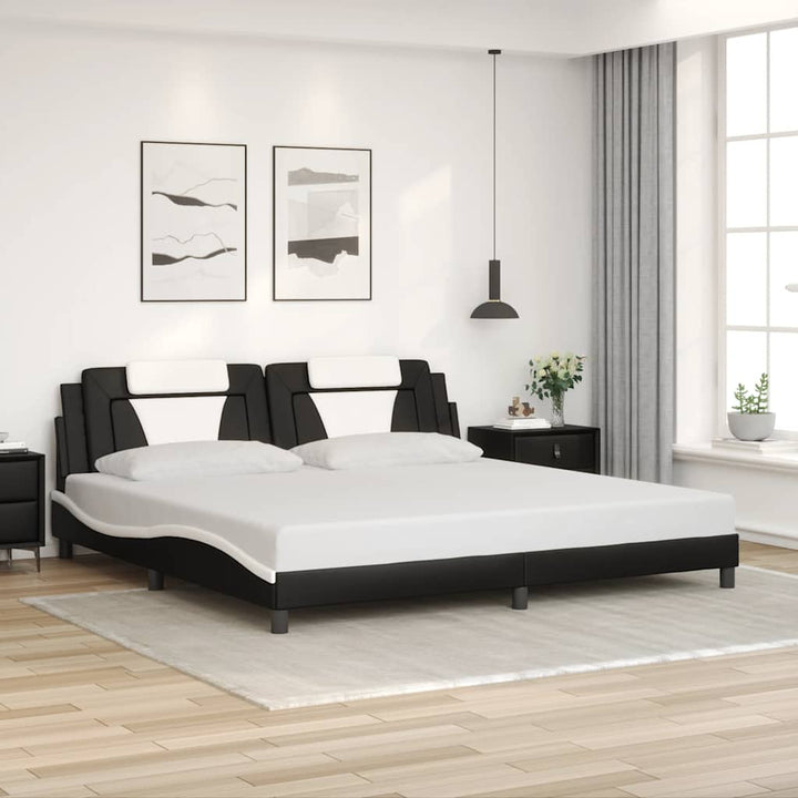 sengeramme uden madras Viana 200x200 cm kunstlæder sort og hvid